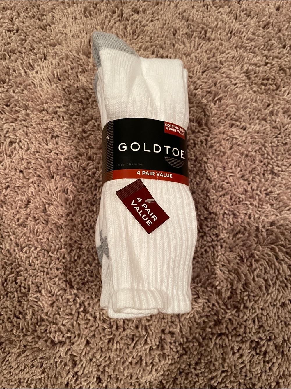 NWT Gold Toe White Crew Athletic Socks with Gray Accents - 4 Pack